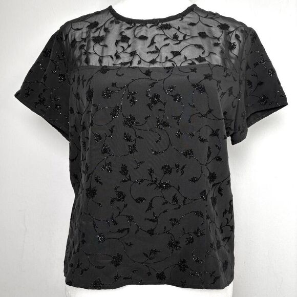 Vintage 90s Y2K Sparkly Dark Romantic Whimsygoth Fairy Black Top Sheer Panel - Picture 1 of 9